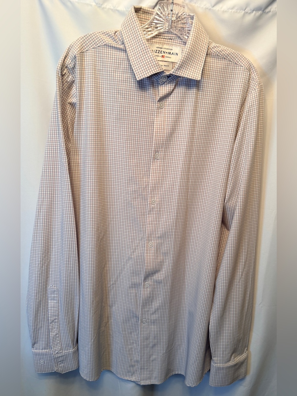 Mizzen+Main Leeward Shirt Men’s Large Tall Trim Fit White Pink Plaid L/S Stretch